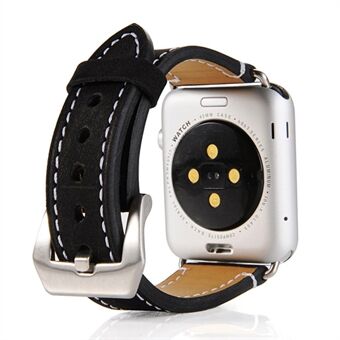 Matte Skin PU Leather Watch Band for Apple Watch Series 5 4 44mm, Series 3 / 2 / 1 42mm - Black