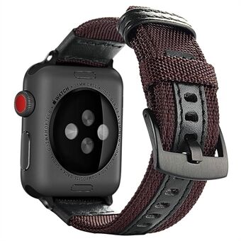Nylon + PU Leather Watch Strap Stainless Steel Buckle Replacement for Apple Watch Series 5 4 44mm/3/2/1 42mm