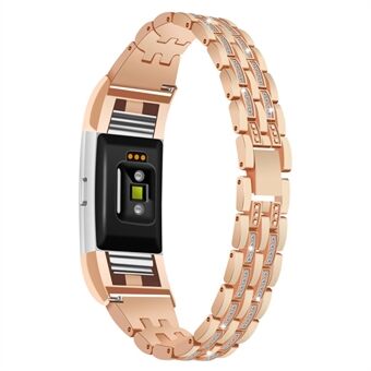Stylish Double-row Rhinestone Decor Metal Watch Band for Fitbit Charge 2