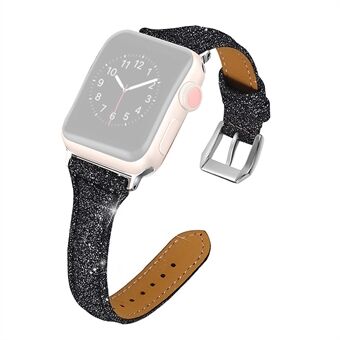 Glitter Powder Texture Genuine Leather Watch Strap Replacement for Apple Watch Series 5 4 40mm, Series 3 / 2 / 1 38mm