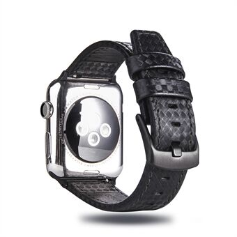 Carbon Fiber Texture Genuine Leather Wrist Watch Band for Apple Watch Series 5 4 40mm / Series 3 2 1 38mm