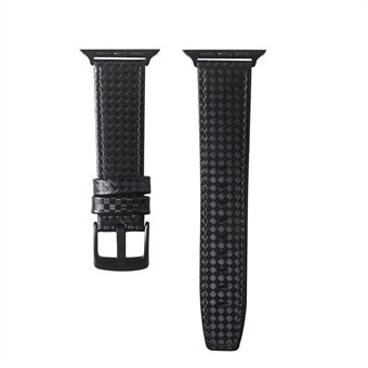 Carbon Fiber Texture Genuine Leather Watch Band for Apple Watch Series 5 4 44mm / Series 3 2 1 42mm