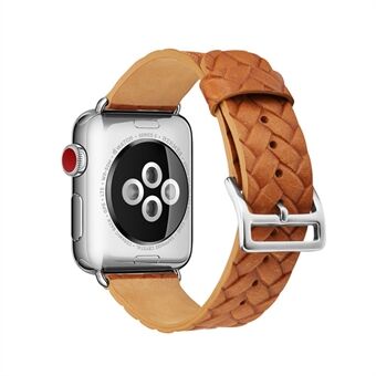 Woven Texture Genuine Leather Wristband Watch Accessory for Apple Watch Series 5 4 40mm / Series 3 2 1 38mm
