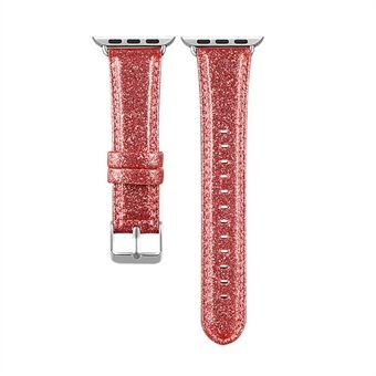 Glitter Powder PU Leather + Genuine Leather Watch Band for Apple Watch Series 5 4 44mm, Series 3 / 2 / 1 42mm