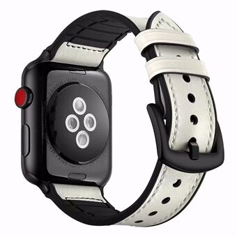 Cowhide Leather + Soft Silicone Watch Strap for Apple Watch Series 5 4 44mm, Series 3 / 2 / 1 42mm