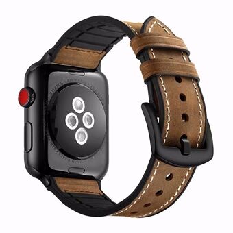 Cowhide Leather + Soft Silicone Watch Strap for Apple Watch Series 5 4 40mm, Series 3 / 2 / 1 38mm