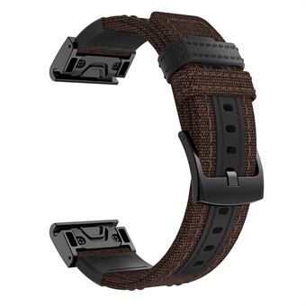 Canvas + Genuine Leather Watch Band Nylon Sports Watchband Strap for Garmin Fenix 5 Plus