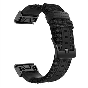 Canvas Jean+ Genuine Leather Watch Band Nylon Sports Watchband Strap for Garmin Fenix 5X / Fenix 5X Plus / Fenix 3 / Fenix 3 HR