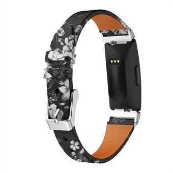 Flower Pattern Enkelt Tour ægte læder Watch Strap til Fitbit Inspire / Inspire HR