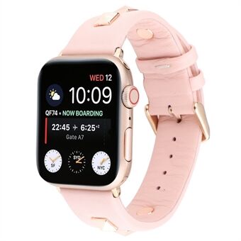 Ægte læderurrem Smart Watch Band Urrem med Rose Gold Fastener til Apple Watch Series 1 2 3 38mm / Apple Watch Series 4 5 40mm