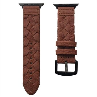 Woven Texture Genuine Leather Smart Watch Strap for Apple Watch Series 6/SE/5/4 40mm / Series 3/2/1 38mm