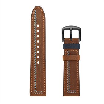 22MM 7-shaped Stitches Genuine Leather Watch Strap for Huawei Watch GT/Samsung Galaxy Watch 46mm