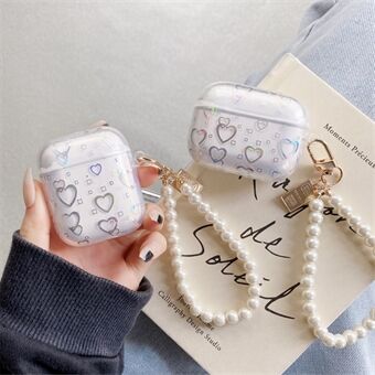 For Apple AirPods Pro Electroplating Love Heart Pattern Bluetooth Earphone Case Anti-drop Clear TPU Cover with Bracelet
