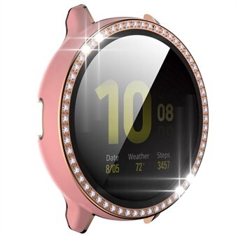 For Samsung Galaxy Watch Active2 44mm Dual-color PC Rhinestone Decor Smart Watch Case Cover with Tempered Glass Screen Film