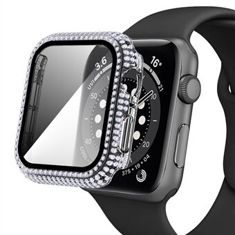 Til Apple Watch Series 1/2/3 38 mm Rhinestone-dekoreret PC Smart Watch beskyttelsescover med hærdet glas skærmbeskytter