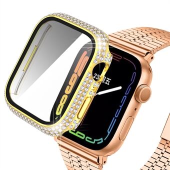 Til Apple Watch Series 7 45 mm Moderigtigt Rhinestone-dekoreret pc-urkasse med HD-skærmbeskytter i hærdet glas