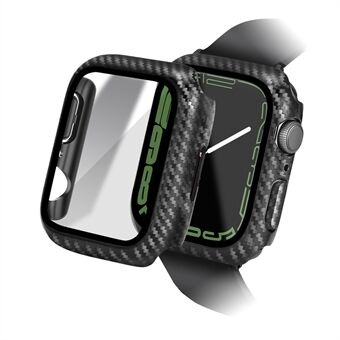 ENKAY HAT Prince Til Apple Watch Series 8/7 45 mm hårdt pc-etui med hærdet glas skærmbeskytter Carbon Fiber Texture Fuldt beskyttelsescover