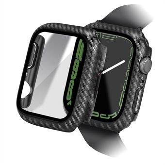 Til Apple Watch Series 4 / 5 / 6 / SE / SE (2022) 44 mm hård PC urramme med hærdet glas skærmbeskytter Carbon Fiber beskyttelsescover - sort