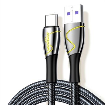JOYROOM S-1250K6 1,2 m zinklegering USB-A til USB-C nylonflettet 5A superhurtig opladning Type-C-kabel - sort