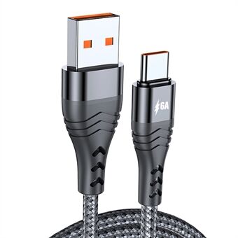ADC-005 1m 6A 66W USB til Type-C Hurtig opladning + datasynkroniseringskabel Flettet dataledning til Huawei Samsung