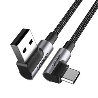 UGREEN 20856 1m 90 grader Type-C til USB 3A hurtigopladningskabel retvinklet flettet dataledning