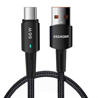 ESSAGER 1m hurtigopladningskabel 6A flettet design USB til type C mobiltelefonkabel 480Mbps dataoverførselsledning