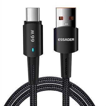 ESSAGER 2m USB C opladerledning Premium flettet USB A til Type C 6A Opladningskabel til dataoverførsel Hurtigopladning til smartphones Tablets Laptops