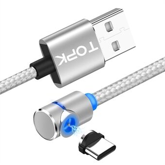TOPK AM30 albueformet magnetisk USB Type-C nylonflettet opladerkabel til Samsung Huawei Xiaomi