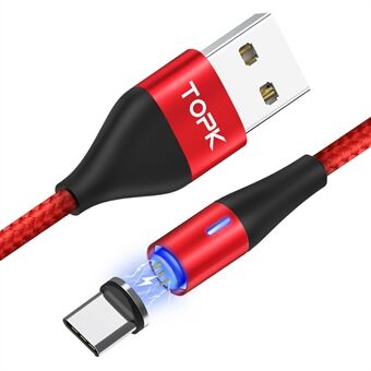 TOPK AM60 Magnetisk USB Type-C Nylon flettet opladerkabel til Samsung Huawei Xiaomi