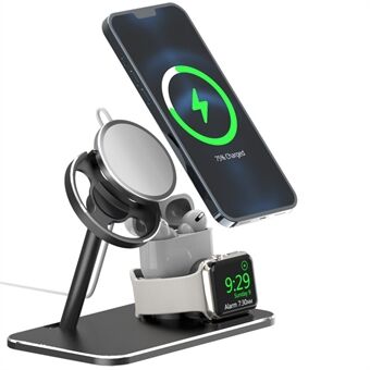 AJZJ07A Rotary Wireless 3 i 1 ladestander Dock Stand til Apple Watch / AirPods / iPhone 12