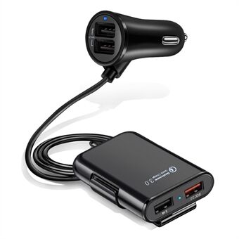 HMQ-C801 Quick Charge QC3.0 4-Port USB Front and Rear Car Charger Extending USB HUB with 1.8m Cable