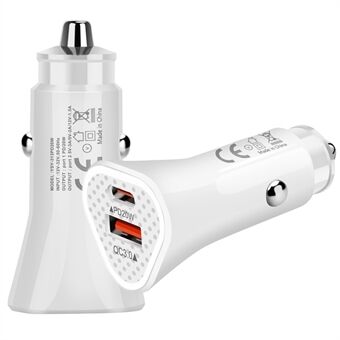 SY-313PD20W QC3.0 USB + PD 20W Type-C Dual Port Car Charger Adapter for iPhone 12 Pro Xiaomi Huawei