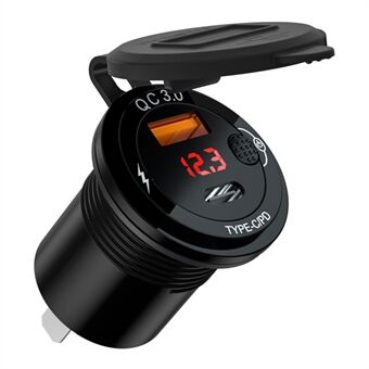 ZH-1427B2 Voltage Display USB+Type-C Dual Ports PD 20W Fast Charging Car Charger with Independent Switch