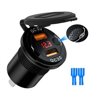 ZH-1427A1 Dual USB Port Car Charger Waterproof QC3.0 Fast Charging Adapter with Digital Display Screen