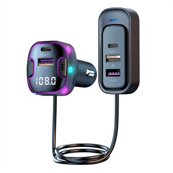 CS6 Rear Seat Extended Car Charger Multi-Port Fast Car Charger with Bluetooth MP3 Play, FM Transmitter Function