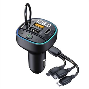 C35 Super Fast Car Charger Three Ports Car Charger Adapter Bluetooth MP3 Player FM Transmitter with 3-in-1 Charging Cable