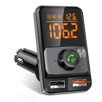 BT79DS Bluetooth 5.0 FM Transmitter 1.44 inch Display Phone Charging Adapter 18W QC3.0 USB Fast Charger Handsfree Car Kit with Fatigue Alarm