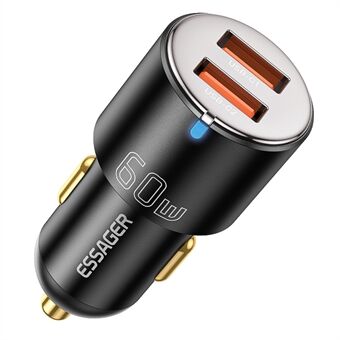 ESSAGER F699 60W Car Charger Dual USB A Ports Phone Charger Quick Charging Universal Charger Station for Vehicles