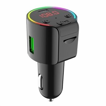 G61 Voltage Detection Car Bluetooth MP3 Player FM Transmitter USB QC3.0 + Type-C Phone Fast Charging Adapter with Colorful Light