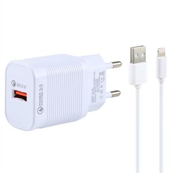 LZ-728 2 in 1 QC 3.0 18W [EU Plug] Travel Charger + USB to Lightning 8 Pin Data Cable, 1m