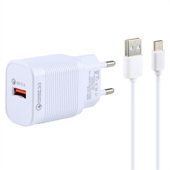 LZ-728 Quick Charger 18W [EU Plug] Travel Charger + USB to Type-C Data Cable, Length: 1m