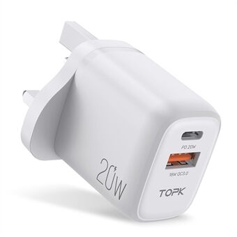 TOPK B210P 20W Quick Charge 3.0 USB+Type C PD Charger Fast Charging Travel Wall Charger