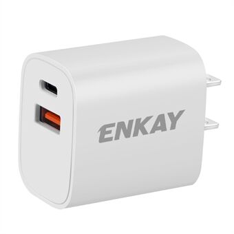 ENKAY HAT PRINCE PD 20W+QC 3.0 Type C USB Dual Ports Wall Charger Charging Block Adapter - US Plug