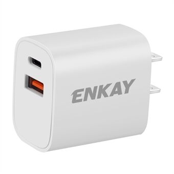 ENKAY HAT PRINCE Portable PD 33W+QC 3.0 Type C USB 2-port Wall Charger Block Travel Power Adapter - US Plug