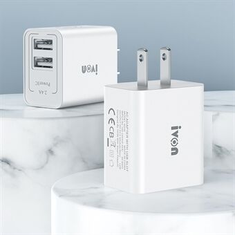 IVON AD36 12W USB Wall Charger US Plug 5V 2.4A Dual USB Port Fast Charging Block