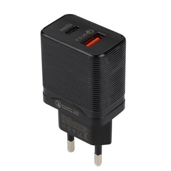 LZ-728 QC 3.0 USB+PD 20W Type-C Travel Wall Charger Fast Charging Phone Adapter for Xiaomi iPhone