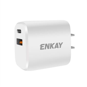 ENKAY HAT PRINCE 20W 3A USB 3.0 Type-C Fast Charger US Plug Dual Port Power Adapter for iPhone Huawei