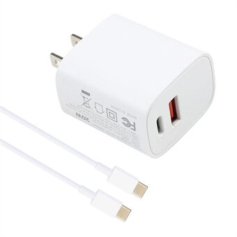 E087 20W Type-C+USB Fast Charging Wall Charger Power Adapter with 1m Type-C to Type-C Cable