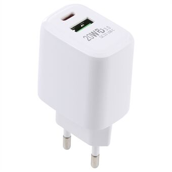 LZ-215A+C 20W QC3.0 USB + PD3.0 Type-C Dual Ports Fast Charging Travel Charger Power Adapter
