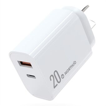 NORTHJO NOPD200602AU USB A + Type-C PD 20W  QC3.0 Fast Charger Dual Ports Power Adapter
